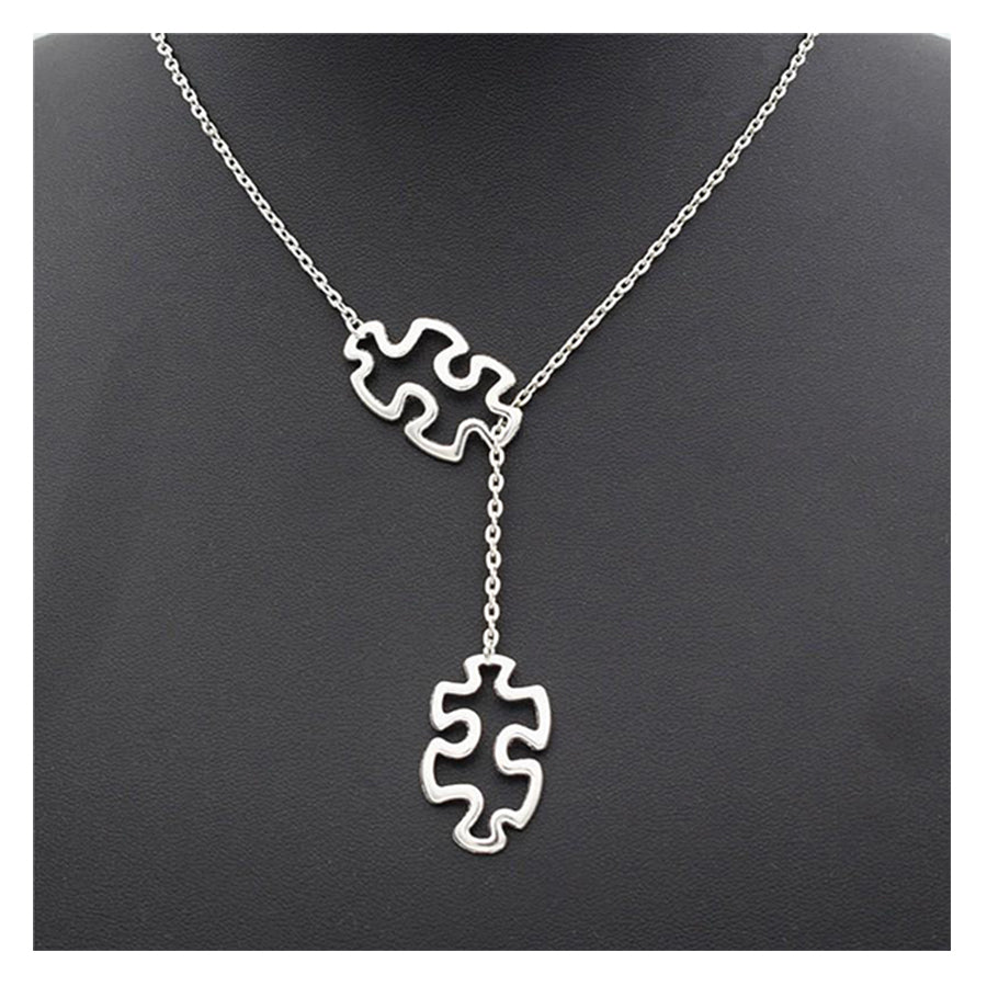 Autism Symmetrical Puzzle Piece Pendant Necklace Gold